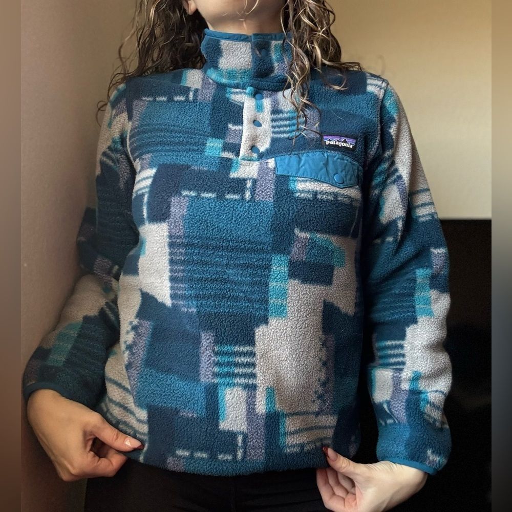 Patagonia Synchilla Snap-T Fleece Pullover Sz XS Stitchwork Underwater Blue 2015